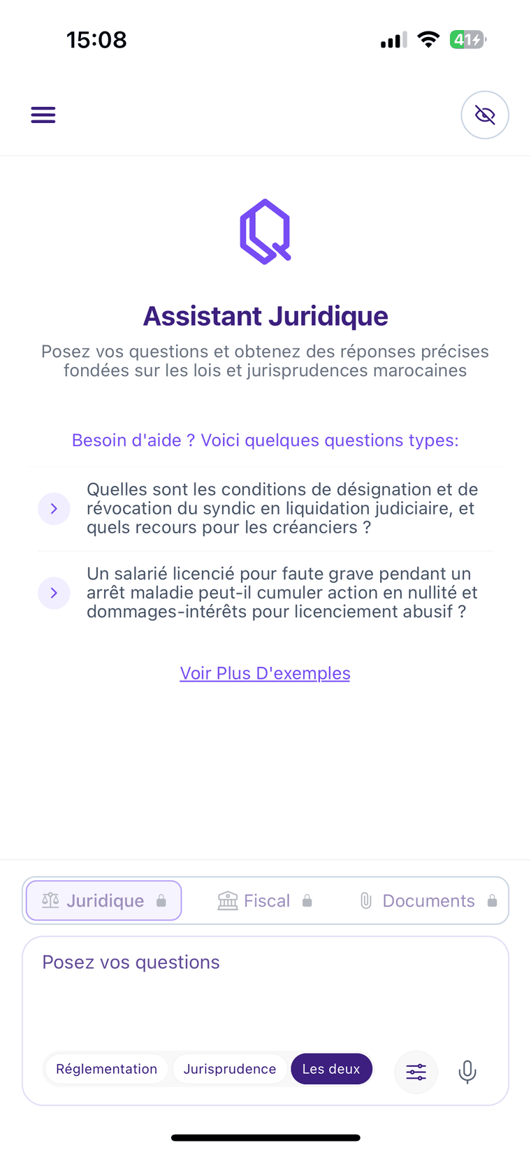 Legal IQ sur mobile — assistant juridique