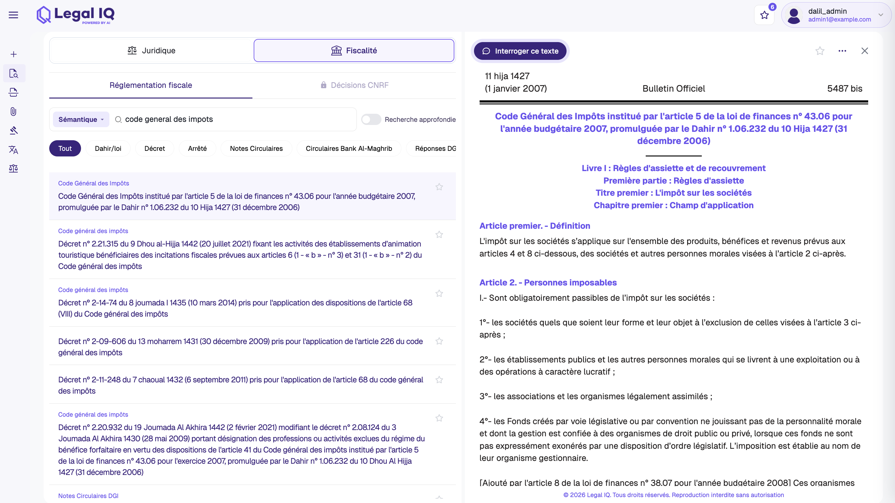 Legal IQ — Recherche fiscale