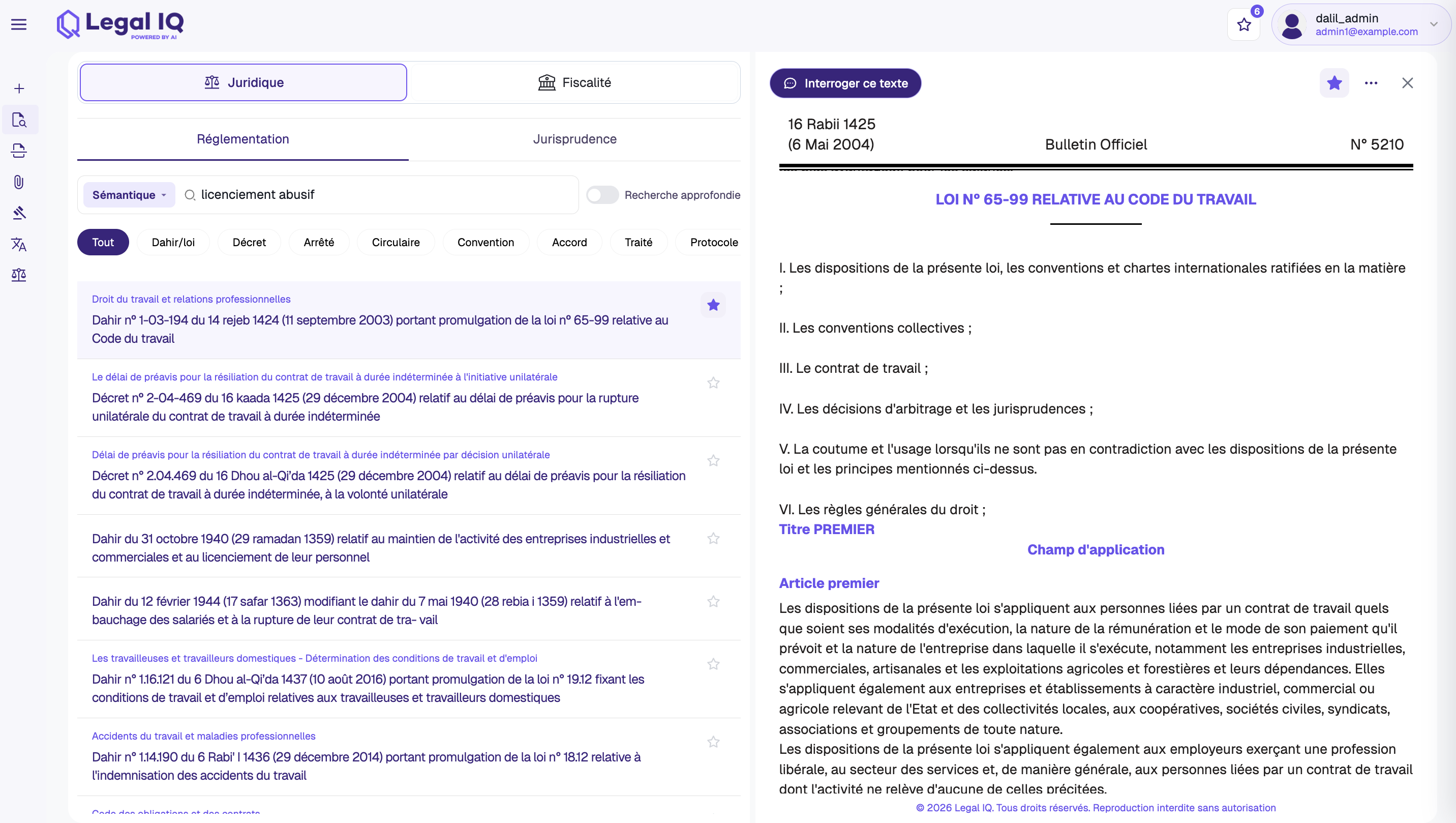 Legal IQ — Recherche réglementaire